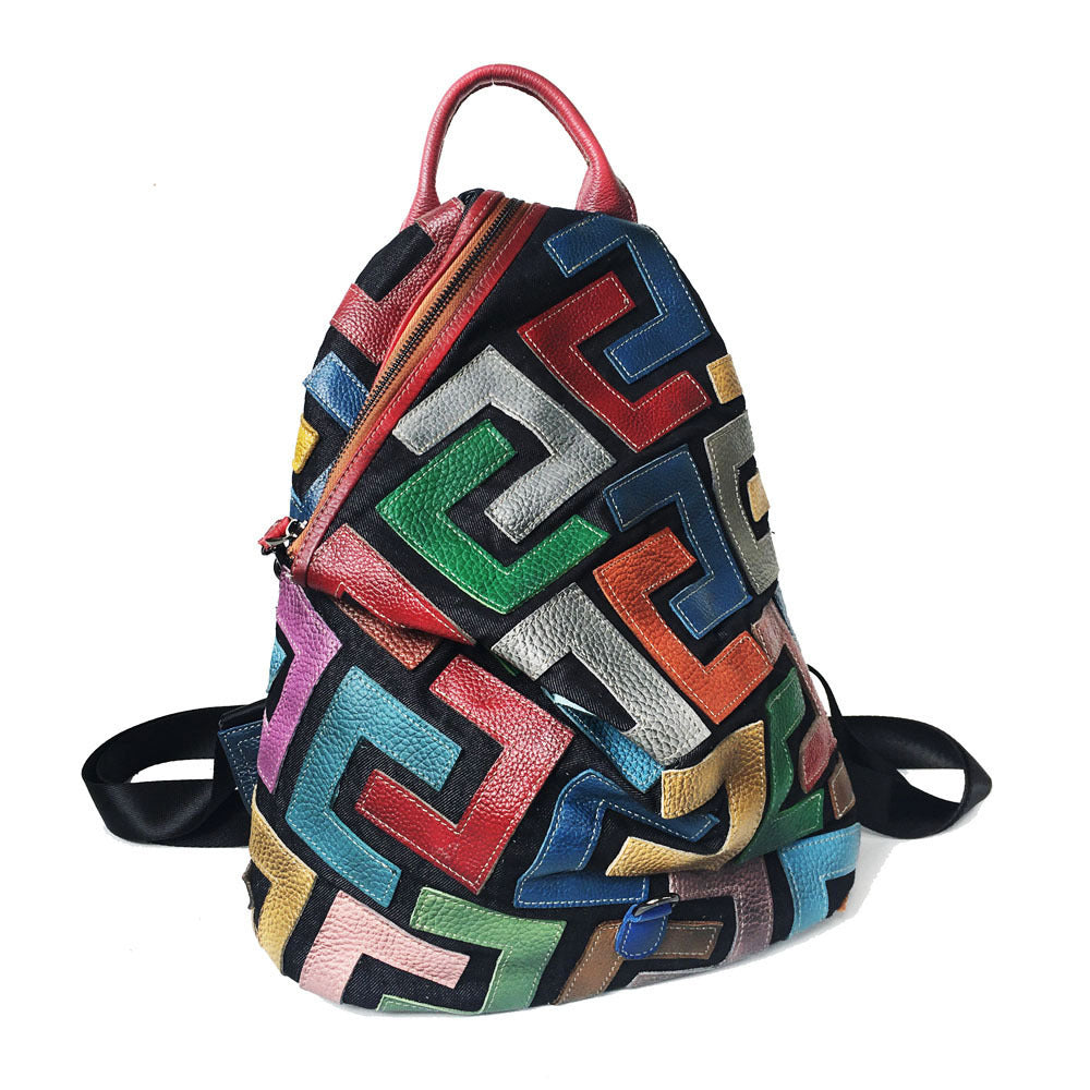 European and American new versatile genuine leather backpacks colorful cowhide puzzle genuine leather women's bags backpack wholesale one-piece drop shipping