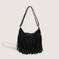 European and American style large-capacity commuter shoulder bag, fashionable retro casual handbag for women, solid color tassel crossbody tote bag