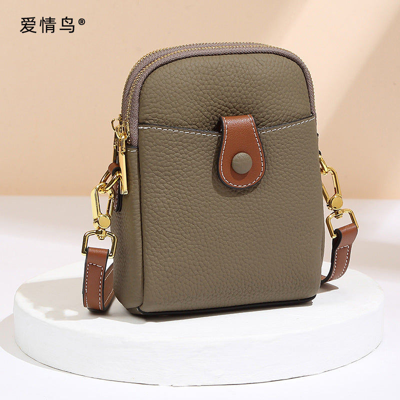 Love Birds Women's Bag 2022 New Niche First-Layer Cowhide Mobile Phone Bag Crossbody Small Bag Casual Genuine Leather Women's Bag Hot Style