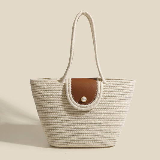 Resort style large-capacity woven portable vegetable basket bag 2023 new island photo beach shoulder tote bag for women