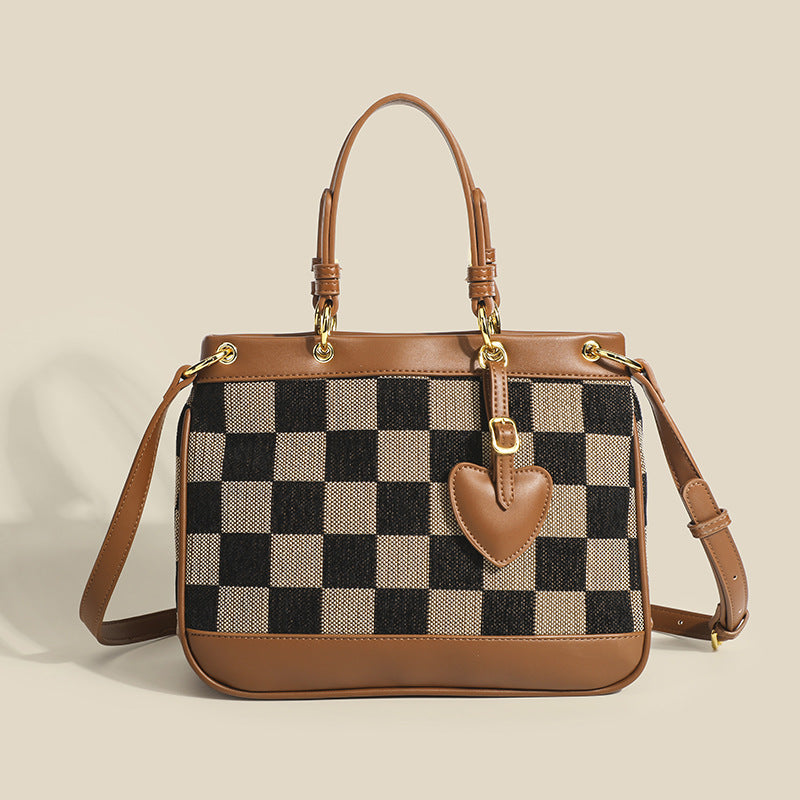 Versatile women's bag checkerboard pattern 2023 autumn and winter new high-end large-capacity shoulder crossbody handbag trendy