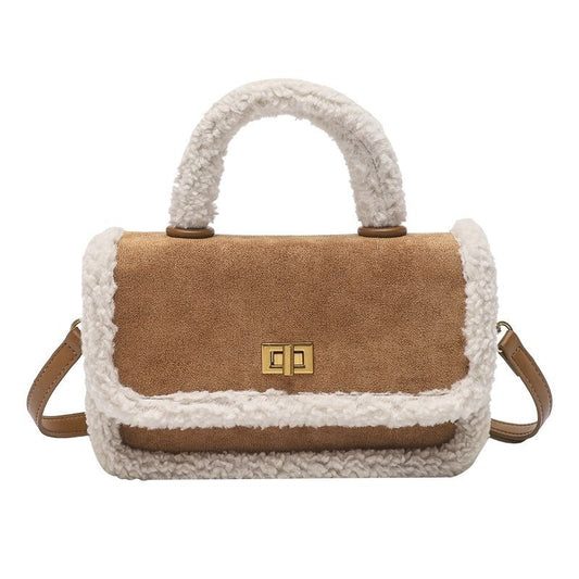 Women's bags 2023 autumn and winter new lamb bag plush bag crossbody shoulder versatile small square bag plush velvet student cute