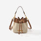 Genuine leather drawstring contrasting color small bucket bag for women 2023 new trendy internet celebrity fashion niche high-end crossbody bag handbag