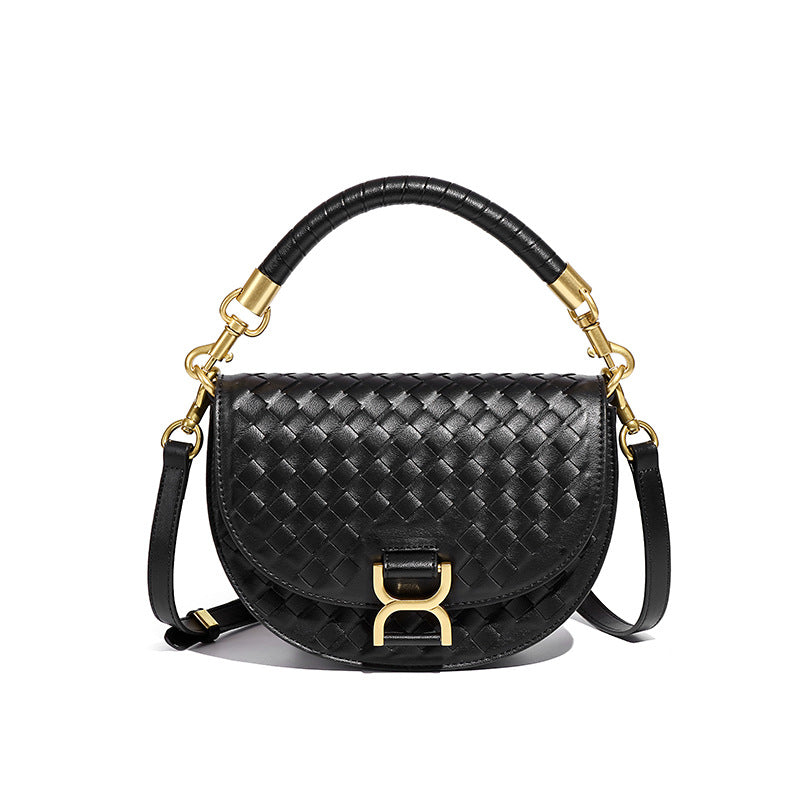 Trendy retro high-end saddle bag, fashionable hand-woven bag, new textured hand-held shoulder crossbody bag for women