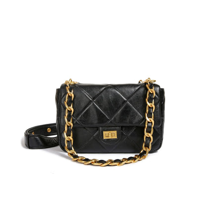 Large diamond pattern soft leather lock buckle thick chain high-value soft leather small square bag small fragrant style single shoulder women's bag crossbody trend