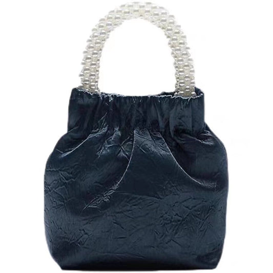 2021 New Women's Bag Fashion Blue Noble Satin Pearl Handbag Western Style One-shoulder Crossbody Bucket Bag