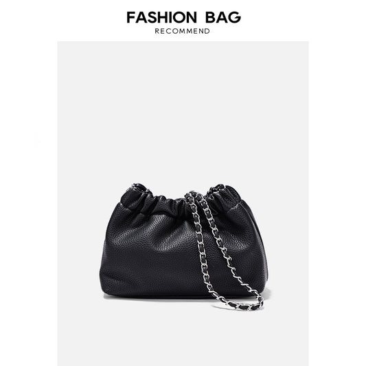 Soft leather 2023 new summer chain cloud bag pleated soft leather women's bag fashionable and versatile one-shoulder crossbody bag small bag