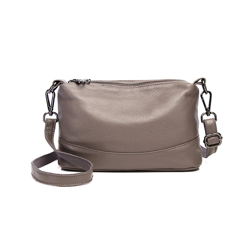 New Korean style pebbled first-layer cowhide three-zipper multi-compartment middle-aged and elderly shoulder crossbody bag genuine leather armpit bag