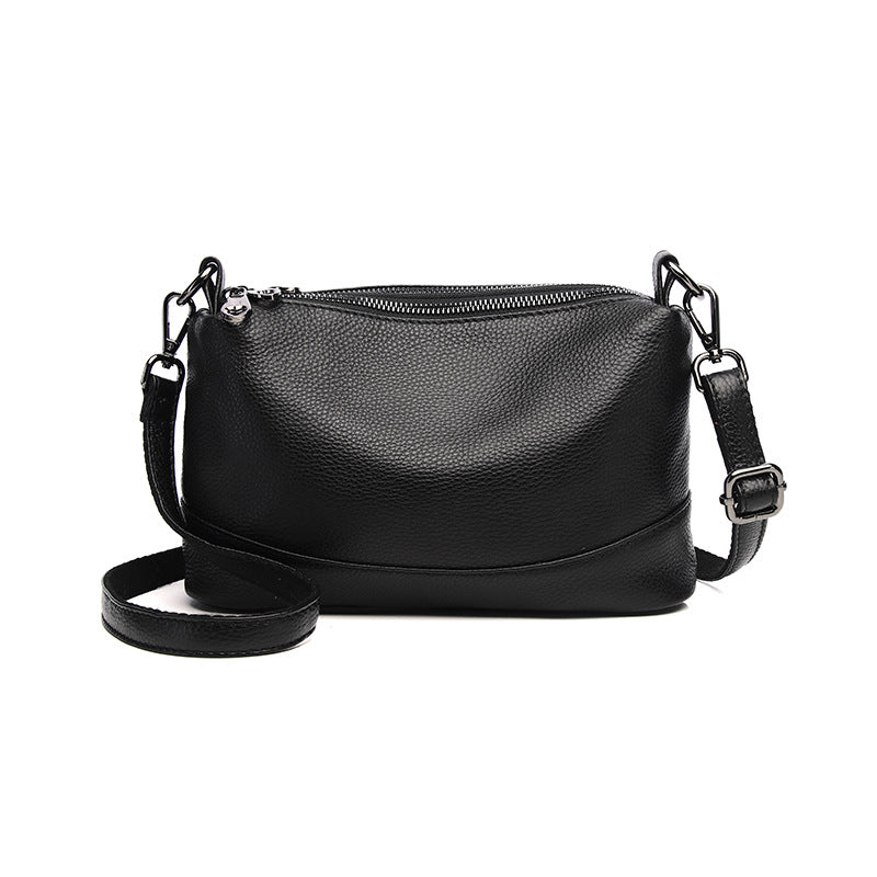 New Korean style pebbled first-layer cowhide three-zipper multi-compartment middle-aged and elderly shoulder crossbody bag genuine leather armpit bag