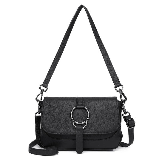 2023 new style pebbled first-layer cowhide flap small square bag portable shoulder crossbody soft leather armpit bag for women