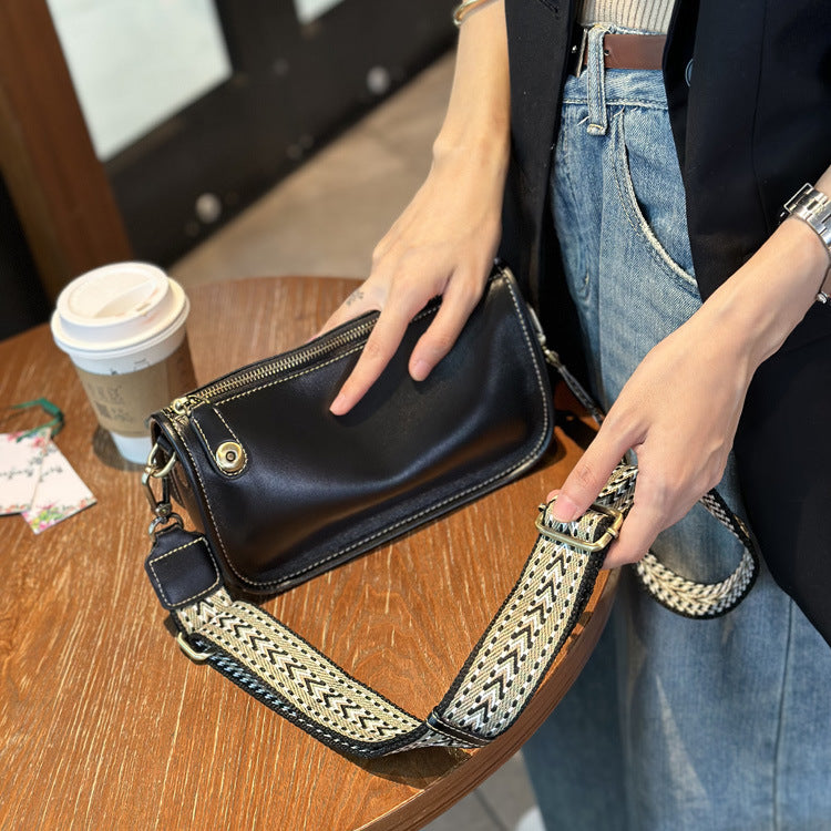 2023 Autumn and Winter New Genuine Leather Women's Bag Small Bag Fashionable and Versatile Niche Design Retro Cowhide One-Shoulder Crossbody Bag for Women