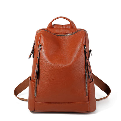 Soft leather large-capacity waterproof backpack for women 2023 new fashion casual travel office worker high-end sense