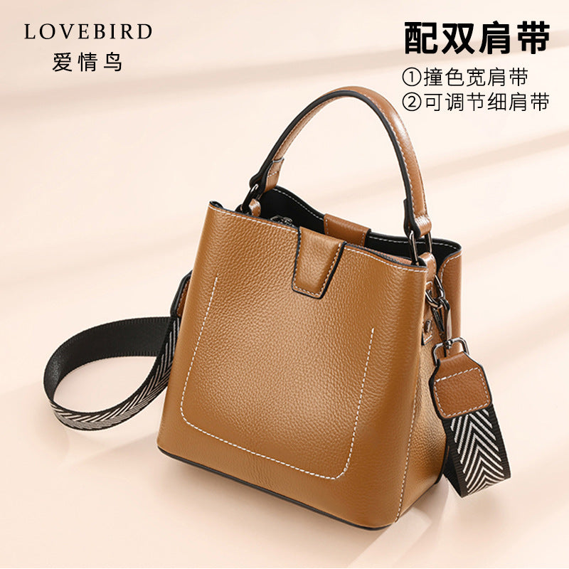 First-layer cowhide women's bag 2022 new fashion bucket bag simple handbag genuine leather versatile shoulder crossbody bag