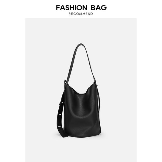 Temperament Large Capacity Bucket Bag High-end Solid Color Soft Leather Large Bag Fashionable One-Shoulder Soft Leather Tote Bag for Women