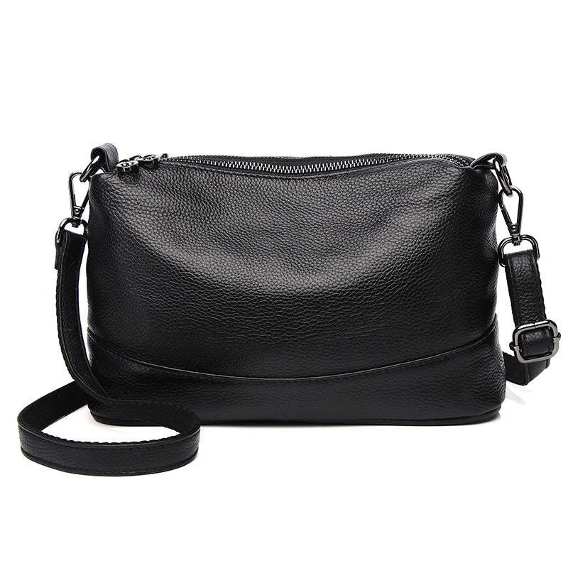 New Korean style pebbled first-layer cowhide three-zipper multi-compartment middle-aged and elderly shoulder crossbody bag genuine leather armpit bag