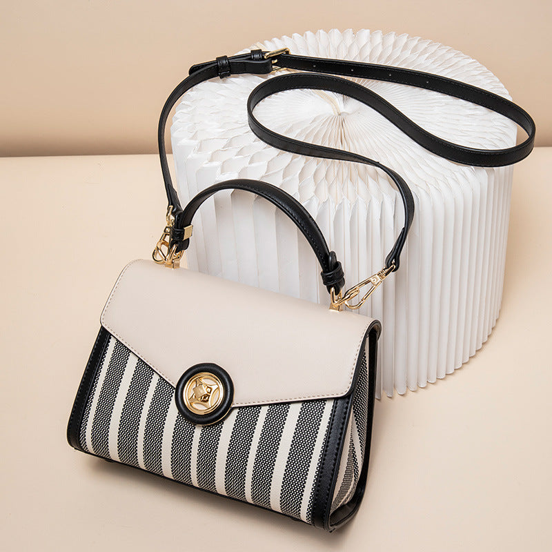 Bags 2023 New Trendy Genuine Leather Women's Bags Autumn and Winter Handbags Fashion Trendy Striped Shoulder Crossbody Bag