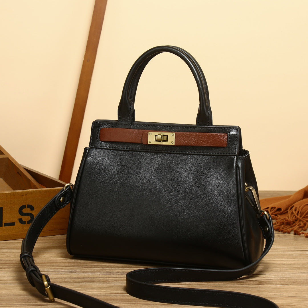 Kelly Bag Vegetable Tanned Leather Fashion Versatile Women's Shoulder Crossbody Bag Genuine Leather Kelly Bag Women's Handbag Women's Genuine Leather