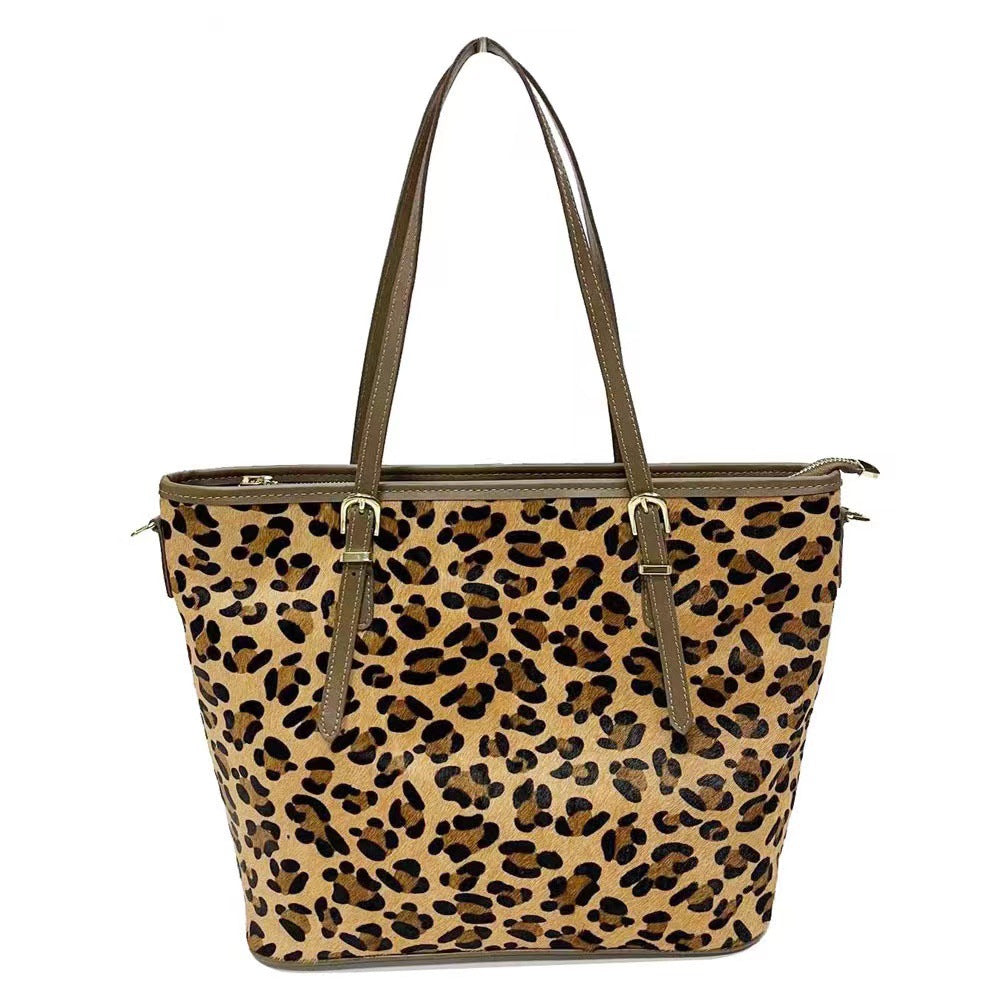 Full genuine leather cross-border women's handbag hand-held shoulder bag leopard print horse hair genuine leather all-in-one fashionable shoulder crossbody bag tote bag