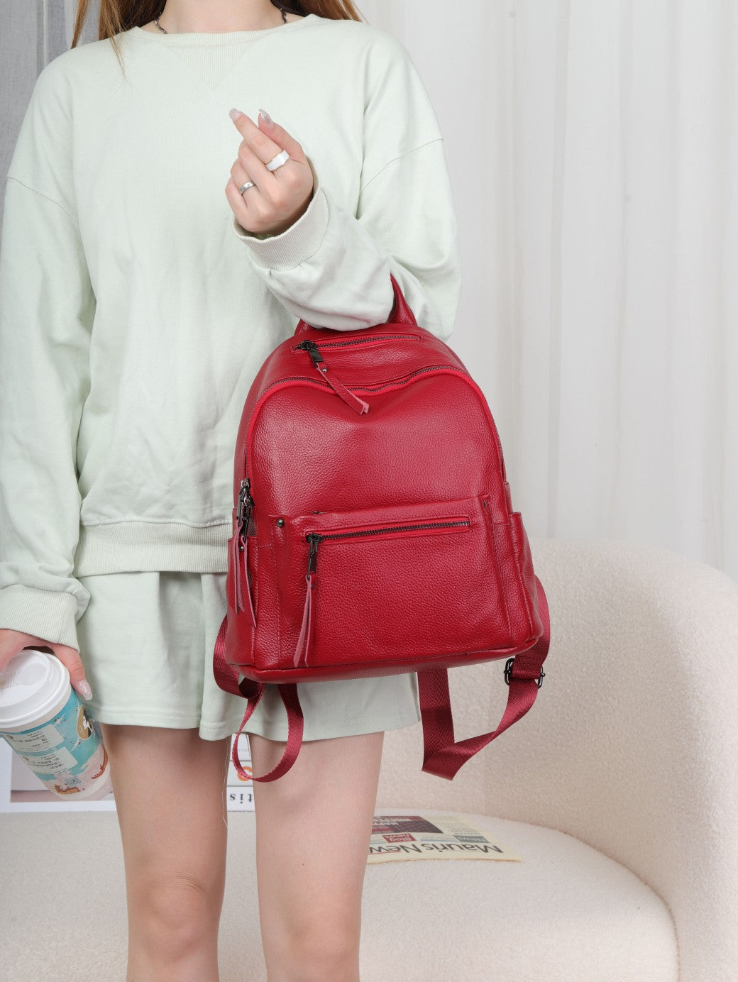 Korean style niche backpack women's backpack 2022 new high-end casual versatile genuine leather large-capacity schoolbag trend