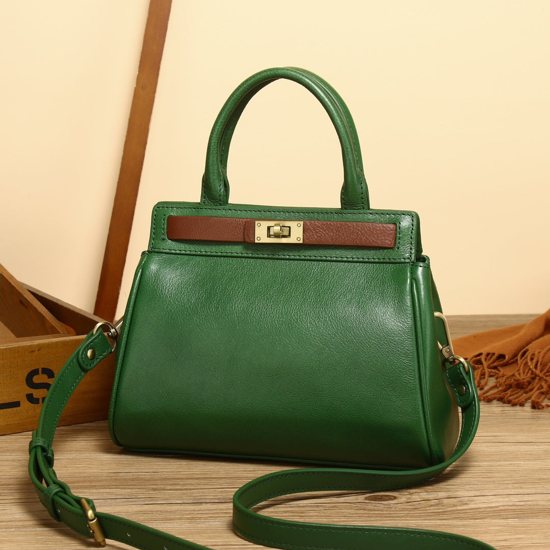 Kelly Bag Vegetable Tanned Leather Fashion Versatile Women's Shoulder Crossbody Bag Genuine Leather Kelly Bag Women's Handbag Women's Genuine Leather