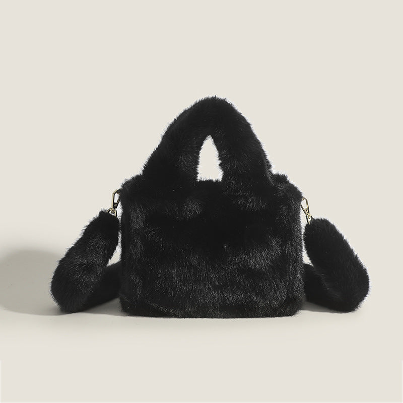 Autumn and winter furry tote bag high-end square handbag 2023 new plush cross-body bag fashion furry bag