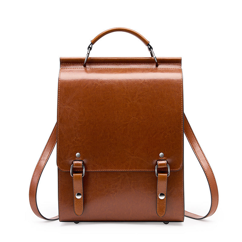 2022 New Genuine Leather Backpack for Women, British College Style School Bag, College Student Retro Computer Simple Cowhide Backpack