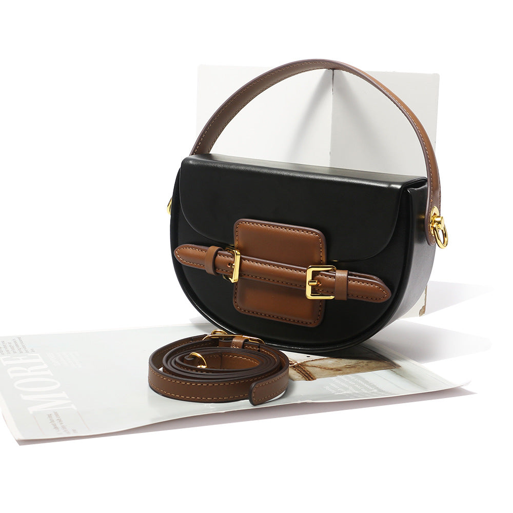 2023 summer new niche design saddle bag, fashionable and versatile commuting portable genuine leather shoulder crossbody handbag