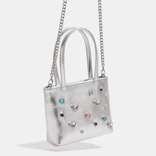 Handheld rhinestone bag for women 2023 new trendy silver small tote bag hot girl style crossbody bag mobile phone bag