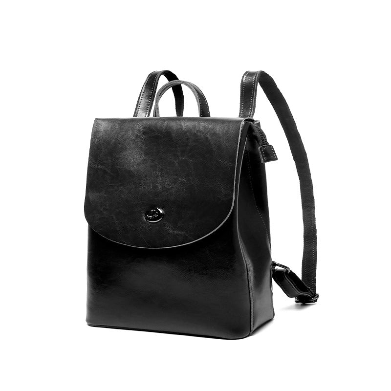 Backpack Women 2022 New Wholesale Genuine Leather Bag Simple Fashion Oil Waxed Cowhide Multi-Function Backpack Bag