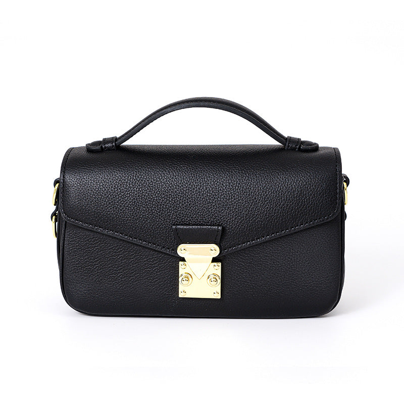 New cowhide handbag for women, simple retro crossbody bag, niche design tofu bag, light luxury, high-quality saddle bag