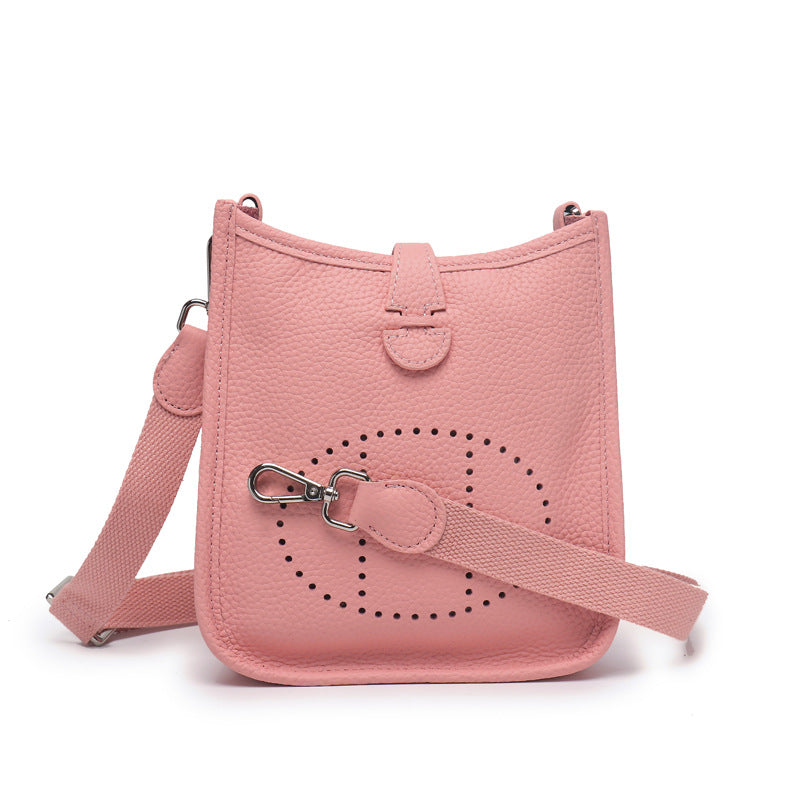 The new h family calfskin Evelyn bag mini fashionable personality single shoulder crossbody hollow bucket bag for women