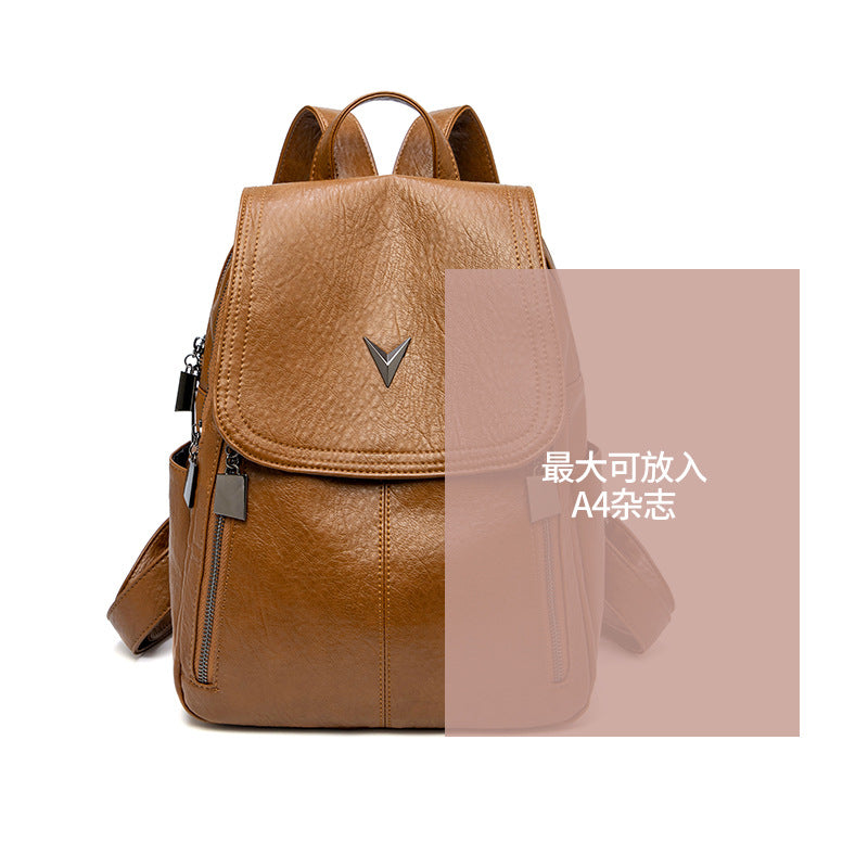 2023 Spring and Summer New Litchi Pattern Backpack Ladies Anti-Theft Backpack Large Capacity Multipurpose Soft Leather Travel Bag Casual