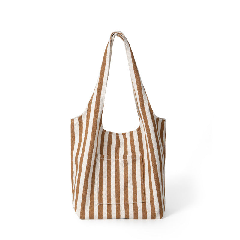 2022 new Japanese and Korean ins striped large-capacity canvas bag for women, college style niche design shoulder bag tote bag