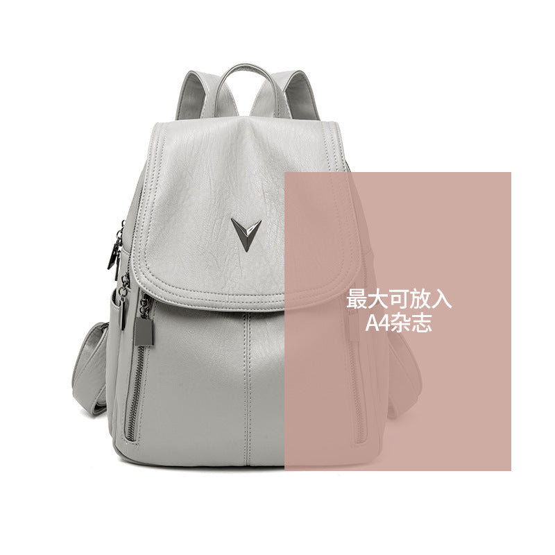 2023 Spring and Summer New Litchi Pattern Backpack Ladies Anti-Theft Backpack Large Capacity Multipurpose Soft Leather Travel Bag Casual