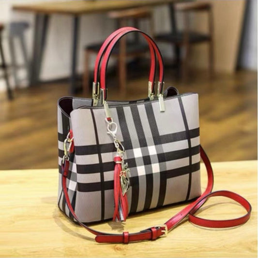 Hong Kong Genuine Leather 2022 New Style Plaid Briefcase Women's Large Capacity Pet Bag Tote Bag Hand-held Shoulder Crossbody Bag