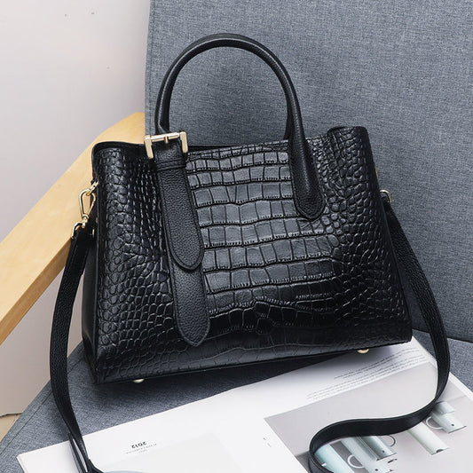 European and American style first-layer cowhide women's bag large capacity portable shoulder bag embossed high quality 2021 autumn new style