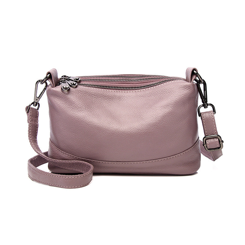 New Korean style pebbled first-layer cowhide three-zipper multi-compartment middle-aged and elderly shoulder crossbody bag genuine leather armpit bag