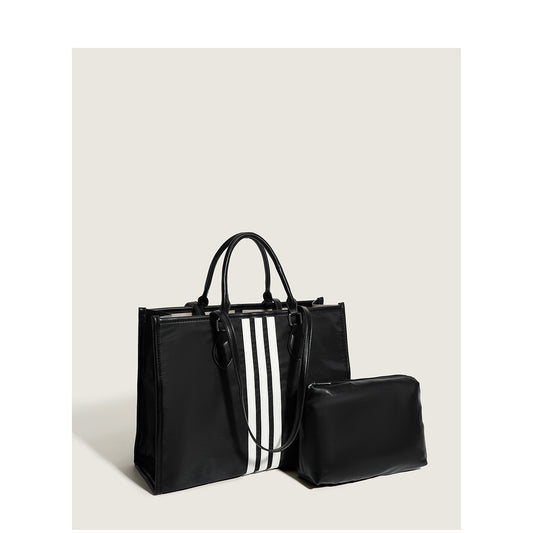 Simple striped tote bag for women 2023 new trendy large-capacity commuter handbag casual shoulder underarm bag