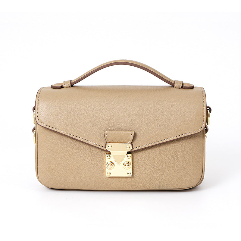 New cowhide handbag for women, simple retro crossbody bag, niche design tofu bag, light luxury, high-quality saddle bag