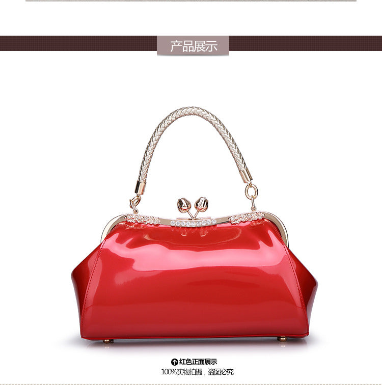 2022 glossy patent leather handbag new style trendy female bridal bag aristocratic festive wedding bag western style noble hand twist bag