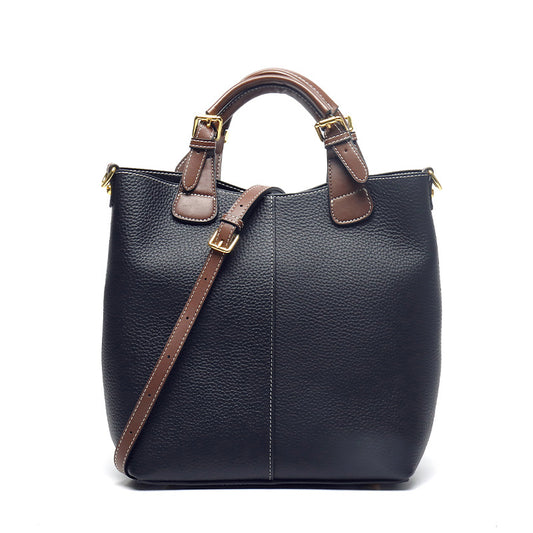 Large genuine leather bag, first-layer cowhide women's bag, trendy bucket bag, commuter shoulder bag, large-capacity handbag