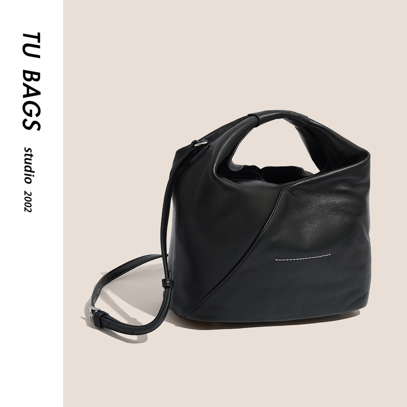 Genuine leather crossbody bag 2023 new style first-layer cowhide large-capacity tote bag storage bag handbag triangle bucket bag