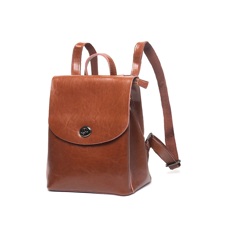 Backpack Women 2022 New Wholesale Genuine Leather Bag Simple Fashion Oil Waxed Cowhide Multi-Function Backpack Bag