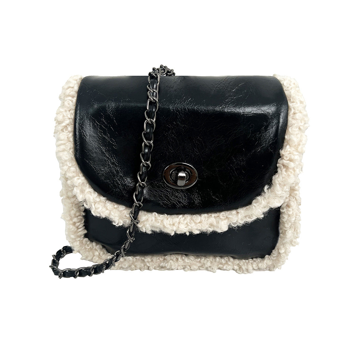 Niche design new women's bag lamb wool stitching leather small square bag versatile color matching chain armpit bag crossbody bag