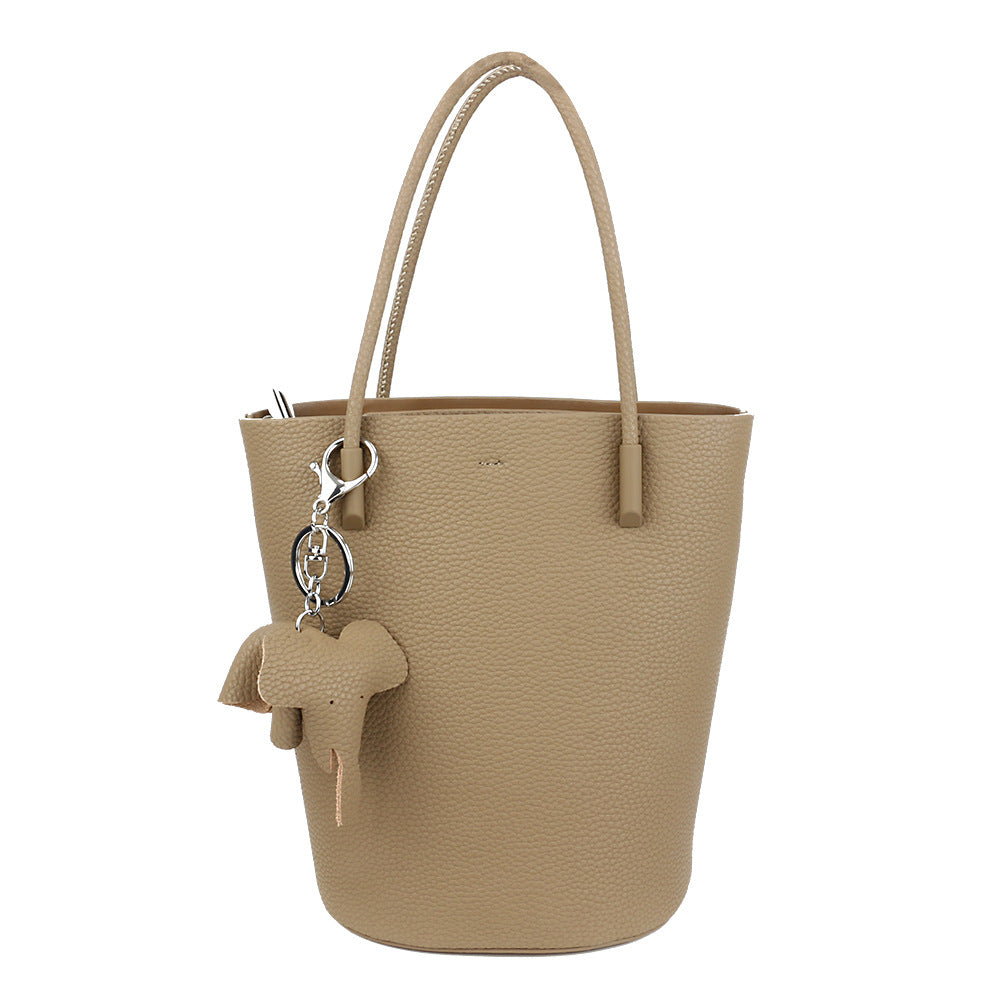 New fashion, simple and elegant women's bucket bag commuter bag, large capacity solid color pebbled hand-held crossbody bag