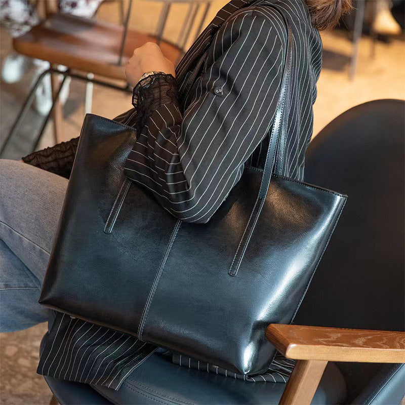 Genuine Leather Tote Bag Women's Bag Large Capacity 2023 New Autumn and Winter Popular Underarm Bag Fashion Handheld Shoulder Bag