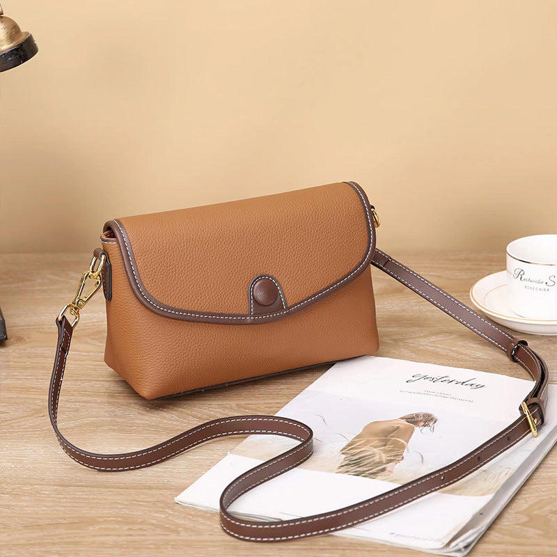 Fashionable texture pebbled small bag genuine leather women's bag Korean style simple casual 2023 spring and summer popular shoulder bag