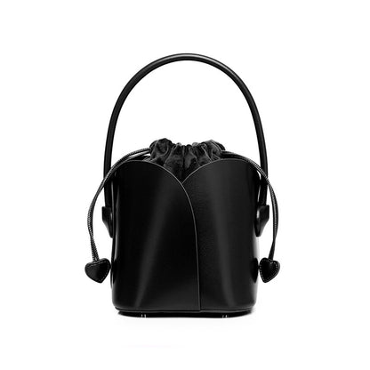 Cowhide Flower Bucket Bag Cowhide Bag Niche Design Small Bag One-shoulder Crossbody Ladies Genuine Leather Bag