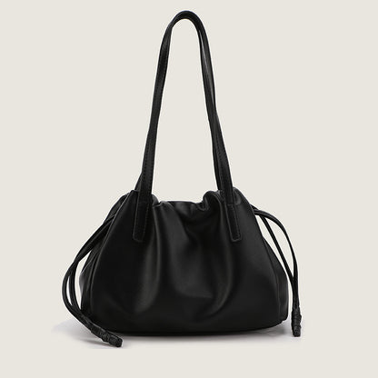 2023 Autumn and Winter New Women's Bags Korean Style Fashion Shoulder Bag Soft Leather Pleated Drawstring Magnetic Buckle Opening Versatile Tote Bag