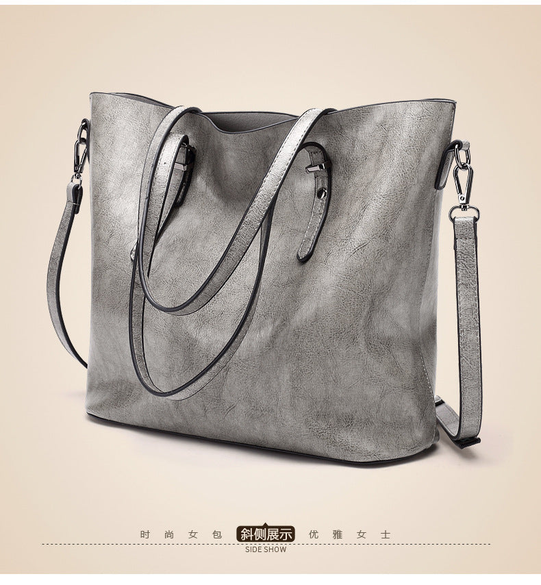 European and American style oil wax leather simple tote bag oil wax leather versatile shoulder crossbody bag large capacity work commuter women's bag